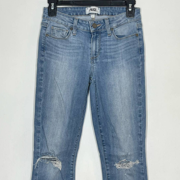 Paige Kylie Crop Cuffed Light Wash Jeans Women’s Size 27 Distressed - Picture 3 of 9